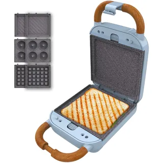 Cecotec Sandwichmaker Vintage Rock'Ntoast Retro One Blau. 700W, 3 austauschbare Platten, Retro-Design, Rockstone-Beschichtung, Leuchtanzeige, rutschfeste Basis, kühler Griff, Verschlusszange