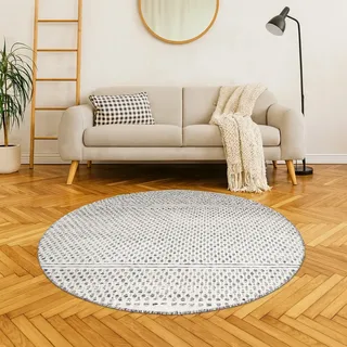 Myflair Wooly Nature Handwebteppich Ø 150 cm Schwarz/Weiß
