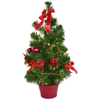 Weihnachtsbaum Rot 50 cm hoch, 25 cm breit, mit Goldkette und Sternen im roten Topf - Rot