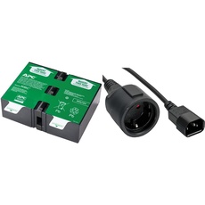 APC APCRBC124 - Ersatzbatterie für Unterbrechungsfreie Notstromversorgung (USV) von APC & Netz Adapter Kabel, Inline®, Kaltgeräte C14 auf Schuko Buchse, 1m (1 Stück)