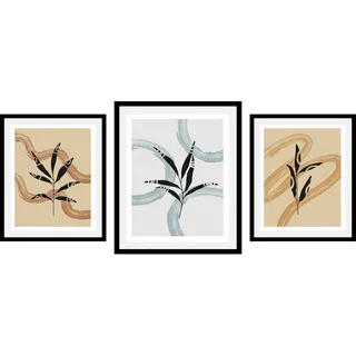 Bild QUEENCE "Set Hera", grau (farbe rahmen: schwarz, farbe bild(er): grau), B:30cm H:40cm, Acrylglas, Holz, Papier, Bilder, Bild, gerahmt