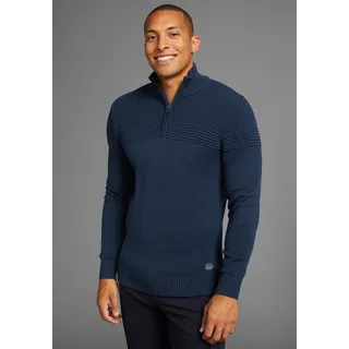 Troyer BRUNO BANANI, Herren, Gr. 3XL (64/66), blau (marine), Strick, Obermaterial: 50% Baumwolle, 50% Polyacryl, Basic schmal, Rippbündchen, Pullover Troyer, mit Reißverschluss