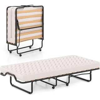 Gästebett Klappbar, Faltbett mit Matratze aus Memory Foam Schaum, Stabiler Metallbett bis 120 kg, Italy, Klappbett auf Rädern, für Gästezimmer & Camping, Tragbares Bett, Beige - Beige