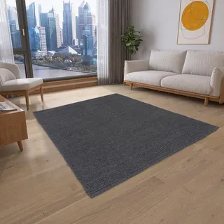 Pergamon Skara Wollteppich Anthrazit – Hochwertiger Teppich aus, einfarbig, weich & langlebig – Moderner Naturteppich für Wohnzimmer, Schlafzimmer & Büro