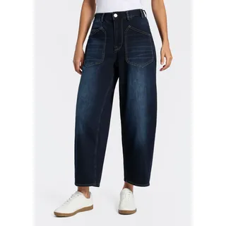 Loose-fit-Jeans HERRLICHER "Meryll Denim Light", Damen, Gr. 26, Länge 32, blau (schwarz sea), Denim/Jeans, Obermaterial: 98% Baumwolle, 2% Elasthan, loose fit knöchelfrei, Jeans Loose-fit-Jeans, O-Shape mit aufgesetzten Taschen