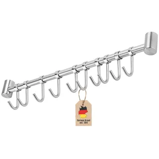 INTIRILIFE Hängeleiste für die Küche aus Edelstahl mit 10 beweglichen Haken zum Bohren - 52.6 x 3.4 x 2.2 cm - Küchen Reling Hakenleiste Halter Küchen Utensilien Stange Tassenhalter Wandhalterung