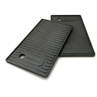barbecook Grillplatte Gusseisen für Gasgrill, mit Flacher und Gerippter Seite, rechteckig, 43x21cm, Schwarz