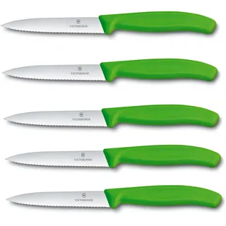 Victorinox 5-tlg Gemüsemesser Set Swiss Classic Grün – 10 cm mit Wellenschliff – Tomatenmesser
