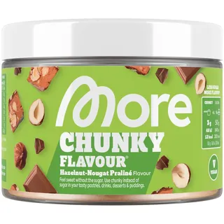 MORE Chunky Flavour, Hazelnut-Nougat Praline, 150 g, vegan, Geschmackspulver zum Süßen, ohne viel Zucker und Kalorien, mit Inulin und Laktase, geprüfte Qualität - made in Germany