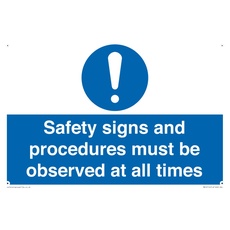 Sicherheitsschild "Safety s and procedus" muss jederzeit beobachtet werden, 300 x 200 mm, A4L