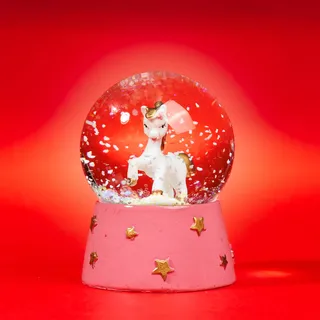 SIKORA SK44 Kleine Glas Deko Schneekugel Einhorn Weiss Gold Pink Weihnachten Weihnachtsdeko D:45mm