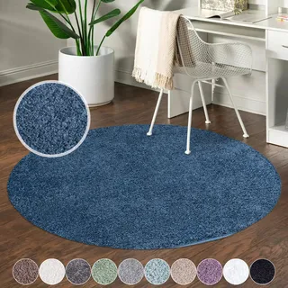 Carpet City Shaggy", blau, H:30mm Ø:80cm, Polypropylen, Teppiche, Teppich Langflor, Uni, Shaggy, flauschig-weich