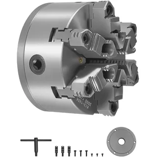 Vevor 6-Backen-Drehfutter, 160 mm, selbstzentrierendes Spannfutter mit D1-4 Cam Lock-Trägerplatte, 3-145 mm Spannbereich mit T-Schlüsselschrauben, HT300-Material, für Holz-Metall-Drehmaschinen