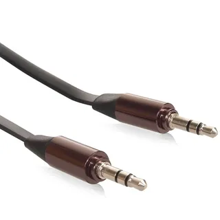 Maclean MCTV-694 B Flach Audio Kabel Adapter Jack 3.5mm Aux Audio Klinken Stecker Schwarz Weiß 1m 2m (1m schwarz)