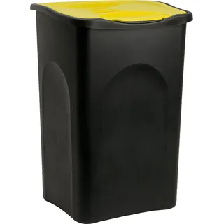 Stefanplast® Mülleimer mit Deckel 50L Abfalleimer Geruchsarm Küche Bad Biomüll Gelber Sack Kunststoff Mülltrennung Schwarz Gelb - Gelb