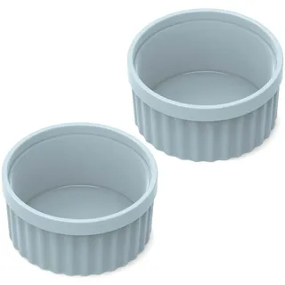 KEYFIVE Silikon Creme Brulee Schälchen, 2 Stück Ofen Proof Kleine Backschale, 240ml Souffle Förmchen Backofenfest, 8OZ Ragout Fin Schalen, 10cm Silikon Ramekin -Hellgrau