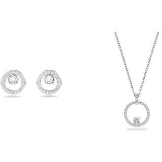 Swarovski Damen Schmuck-Set, Weiß, Rhodiniert - Creativity Anhänger & Ohrstecker, Rund, Weiß, Rhodiniert