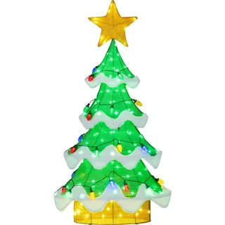 COSTWAY LED Weihnachtsbaum 130cm, beleuchtete Weihnachtsdeko mit LED, Stern & erdbeerförmigen Glühbirnen, Weihnachtsdekoration, Weihnachtsbeleuchtung - Grün, Gelb