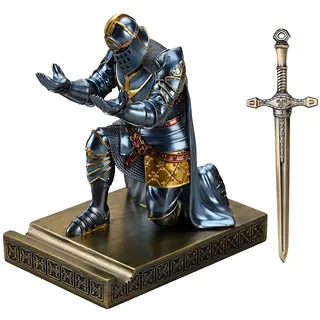 HDMbigmi King's Guard Leader Cloak Warrior Knight Stifthalter Handyständer, Ornament Ritter Statue, Stiftständer Briefbeschwerer für Büro und Zuhause (Blau)