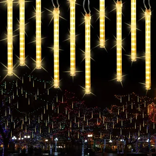 PhilzOps Meteorschauer Regen Lichter 30CM, 240 LED Schneefall Lichterregen Außen Warmweiß Wasserdichte 10 Tubes Lichterregen Weihnachtslichterkette für Innen Xmas Hochzeit Party Garten Balkon Deko