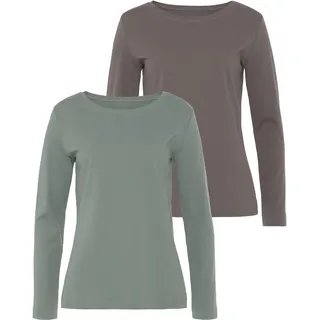 Langarmshirt VIVANCE "aus reiner Baumwolle", Damen, Gr. 44/46, grün (mint, taupe), Interlock, Obermaterial: 100% Baumwolle, unifarben, Basic, Basic, Rundhals, Shirts Langarmshirt, weicher Interlock Jersey aus reiner Baumwolle