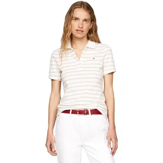 Tommy Hilfiger Damen Poloshirt Kurzarm Stripe Slim Fit, Weiß (Breton STP/Ecru/Classic Beige), M