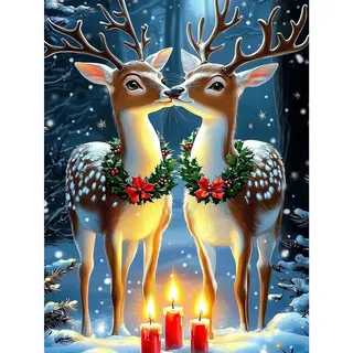 Lxmsja 5D Diamond Painting Weihnachten, Diamond Painting Reh Erwachsene, Diamant Painting Bilder Reh, Full DIY Diamant Kunst Malerei Stickerei Set Kreuzstich Bilder Home Wand Dekor 30x40cm