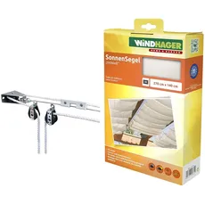 Windhager Montageset Seilzugsystem,10884 weiß & Sonnensegel für Seilspanntechnik, Wintergarten und Terrassen Beschattung, Seilspannmarkise, 270 x 140 cm, Uni Weiß, 10874