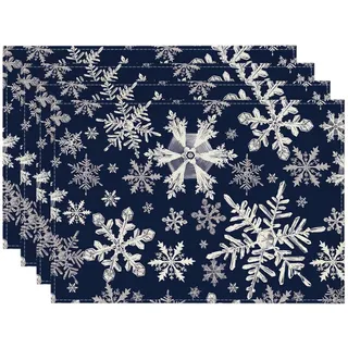 Artoid Mode Dunkel Blau Schneeflocken Weihnachten Platzsets 4er Set, 30x45cm Winter Xmas Tischset Waschbar Platzdeckchen Küche Party Deko