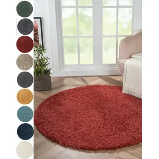 Myflair Hochflor-Teppich "My Shaggy", rot (weinrot), B:120 H:37mm L:120 Ø:120cm, Polypropylen (PP), MYFLAIR MÖBEL & ACCESSOIRES, Teppiche, Shaggy, Uni Farben, leicht glänzend, Microfaser, extra flauschig