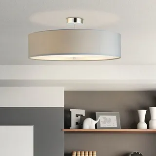 Brilliant runde Textil Deckenlampe - dekorative XXL-Deckenleuchte mit hellgrauem Textilschirm - dimmbar über externen Dimmer - mit 3 E27-Fassungen - aus Metall/Textil, in hellgrau - Ø 60cm & 27cm Höhe