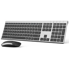Tastatur Maus Set Kabellos, 2,4GHz USB, Ultraslim Wiederaufladbare Tastatur, vollständiges QWERTZ-Layout, Leise Funktastatur mit Maus für PC/Laptop, Schwarz + Grau