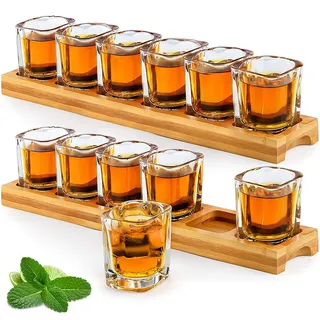 SuproBarware Schnapsgläser-Set, 60 ml, Cocktailhalter, 2 Packungen und 12 Schnapsgläser, Getränke, Servierbrett, Organizer und klares Kristallglas für Liköraufnahmen, Whisky, Brandy, Wodka, Rum