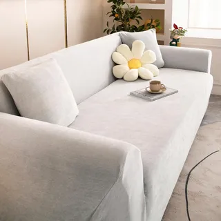 VanderHOME High Stretch Sofabezug Moderne einfach luxuriös Couch überzug Polyester Jacquard Elastische Sofahusse für Wohnzimmer Protector für Hunde Haustiere (2 Sitzer, Hellgrau)