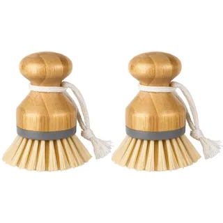 MR.SIGA Bambus Handflächenbürste, Scheuerbürste für Geschirr, Töpfe, Pfannen, Spülbürste, Topfbürste, Geschirrbürste Küchenspüle, zur Reinigung, 2 Stück