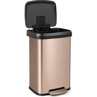 50L Küche Mülleimer mit Sanft Schließendem Deckel & Desodorierungsfach Abfalleimer Roségold - Rosa