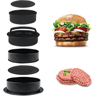 Newpop Burgerpresse Set 3 in 1, Kunststoff Burger Pattie Presse mit Griff, Antihaft Gefüllte Hamburgerpresse, Patty Maker, für Leckere Hamburger, Gemüseburger, Beef Burger, BBQ, Roße, Kleine Patties