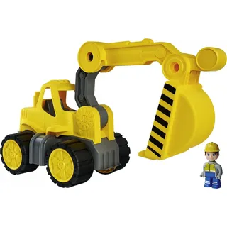 BIG-Power-Worker Bagger + Figur - Spielzeug Auto ideal für Unterwegs, Reifen aus Softmaterial, beweglicher Ladearm mit Schaufelfunktion, inklusive Figur, für Kinder ab 2 Jahren