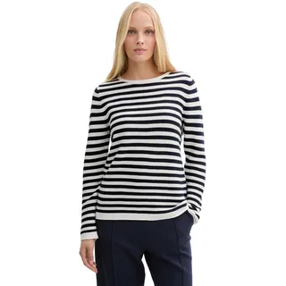 Tom Tailor Damen, 1016350 Strickpullover aus Bio-Baumwolle, 37639 - Dark Navy White stripe), XL