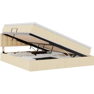 Aufbewahrungsbett mit Matratze Creme 160 x 200 cm Holzwerkstoff - Creme