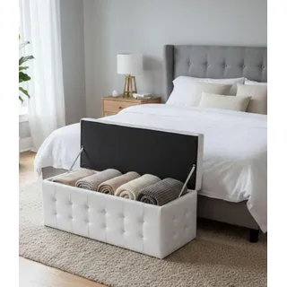 Dmora - Pouf-Behälter aus Kunstleder, Farbe Weiß, 140 x 47 x 45 cm