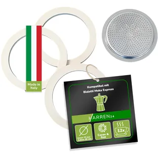 Harren24 Filter und 3x Dichtung für Espressokocher, kompatibel mit Bialetti Espressokanne für 12 Tassen, Ø außen 89 mm, 8,9 cm, Ø innen 82 mm, 8,2 cm, Ersatzdichtung, Dichtungsring