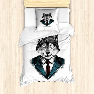 ABAKUHAUS Wolf Mantele, Business-Tier in der Klage, Milbensicher Allergiker geeignet mit Kissenbezügen, 135 cm x 200 cm - 80 x 80 cm, Teal Vermilion Schwarz - Schwarz