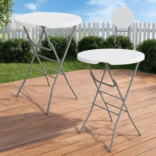 Stehtisch Klappbar 2er Set Höhe 110cm ?80cm Beistelltisch Klapptisch Bartisch Cocktail Partytisch Rund Hochtisch Garten Gartentisch - Weiß