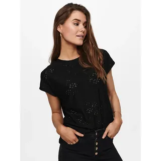 Kurzarmshirt ONLY "ONLSMILLA LIFE S/S TOP JRS NOOS", Damen, Gr. S (36), schwarz, Jersey, Obermaterial: 94% Polyester, 6% Elasthan, unifarben, regular fit normal, Rundhals, Shirts Kurzarmshirt, regular fit, modisch, Single Jersey, Materialmix, Rundhals