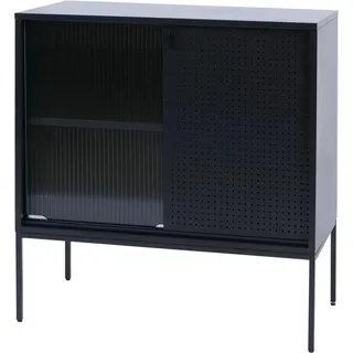 MCW Kommode O90 Industrial Staufächer Schiebetüren Metall 85x80x45cm Schwarz