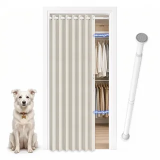 Jilron Faltbarer Türvorhang mit Teleskopstange, Falttür ohne Bohren für Mieter, Innentür Sichtschutz, Einfache Montage für Flur, Abstellraum & Kleiderschrank(Cremeweiß-H203 x B114 cm) 1er-Pack