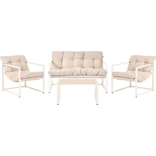 BELIANI Gartenlounge Set Beige Stahl 4-Sitzer mit Gartensofa Gartensessel Tisch Kissen Modernes Design Outdoor Lounge Gartenmöbel - Beige