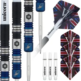 Unicorn Profi Dartpfeile Set | James 'The Machine' Wade | 90% Tungsten Barrels with Two-Tone Blue & Black Titanium Coatings | Steel Tip Volute Points | 23g