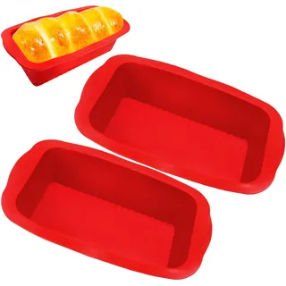Cisolen 2 Stück Silikon Backformen, Rechteckig Kastenform, Antihaftende Backen Kastenbackform Silikonbackform Kastenform Backen Zubehör Set für Brot, Kuchen, Überbacken, Einfrieren (25.5×13×7cm)